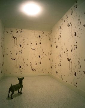 Bloody Wallpaper with Concrete Dog
